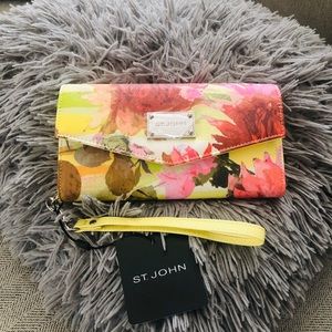 ST JOHN Yellow Floral Print Wristlet Wallet.